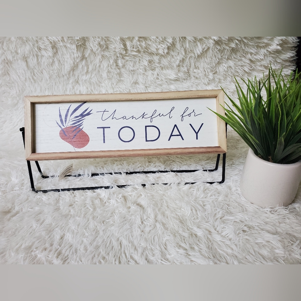 Reversible Metal Wood Spinning Sign "Thankful For Today" & "Enjoy Today" Decor